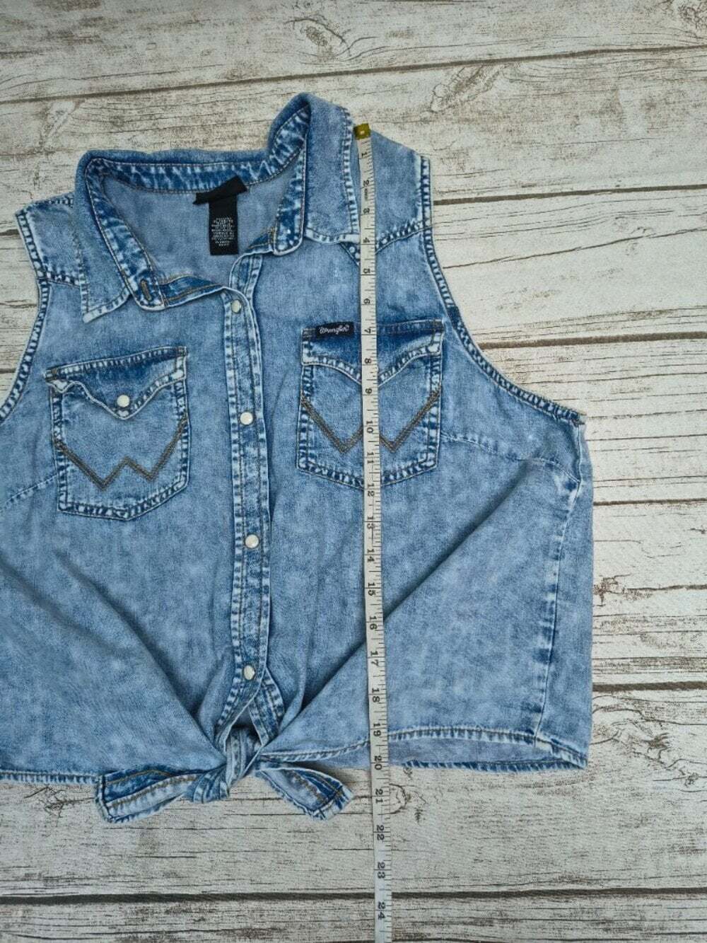 Wrangler Retro XL Acid Wash Denim Western Sleeveless Tie Front - Picture 5 of 6